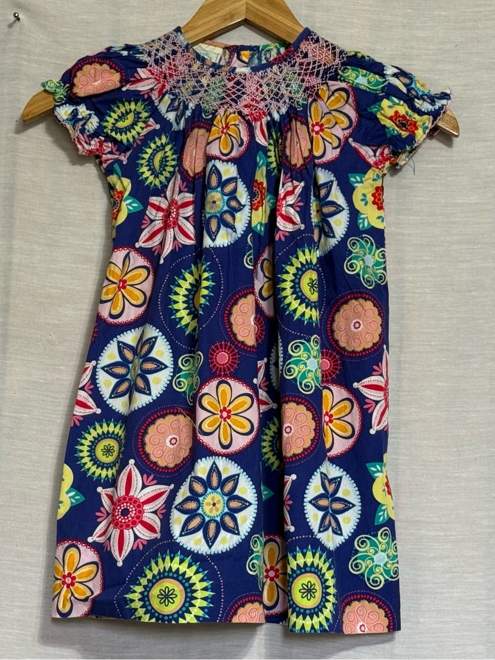 Marmellata Girls 4T Blue Floral Smocked Cotton Dress